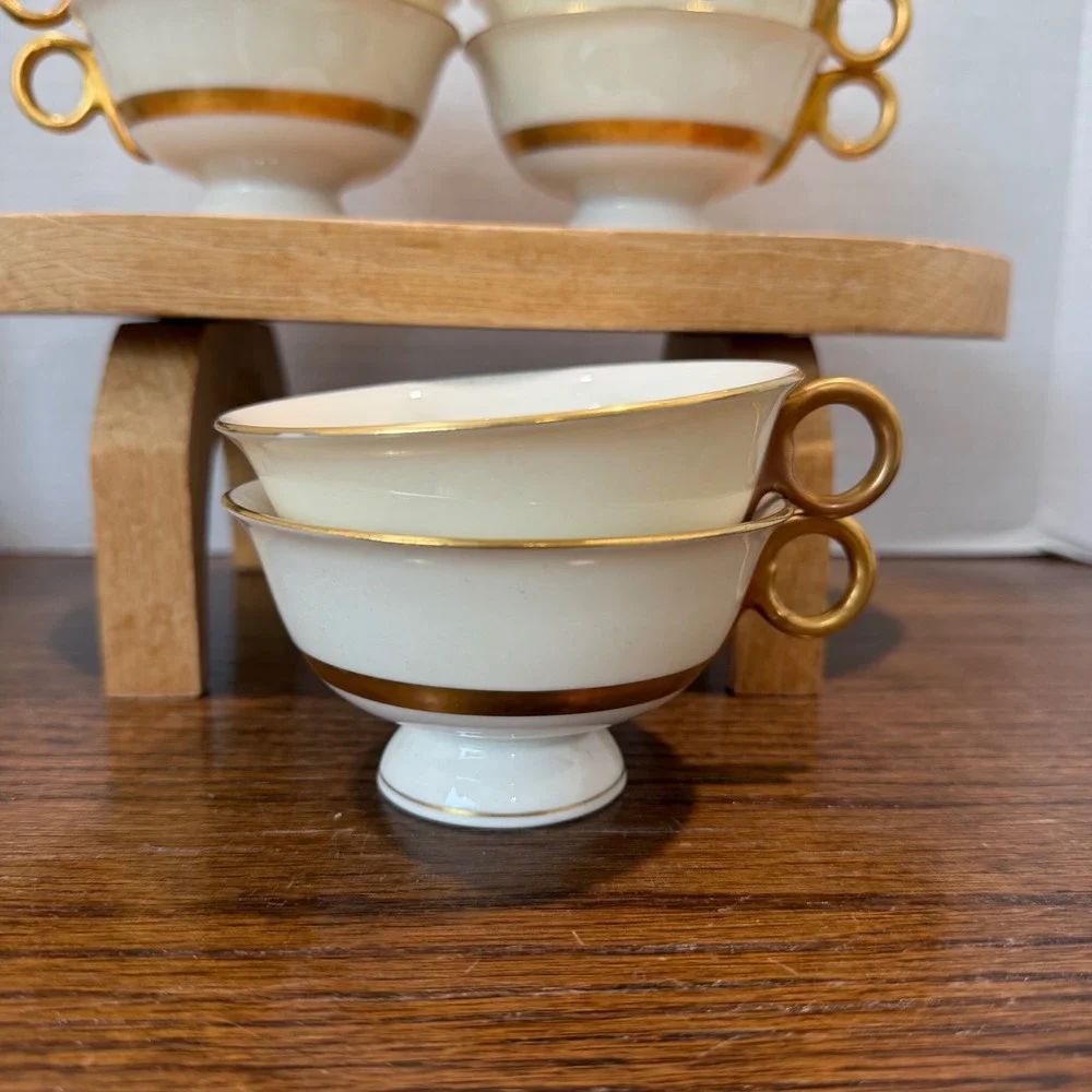 Theodore Haviland New York Gotham Teacups Set of 6 Gold Trim‎ Vintage Porcelain